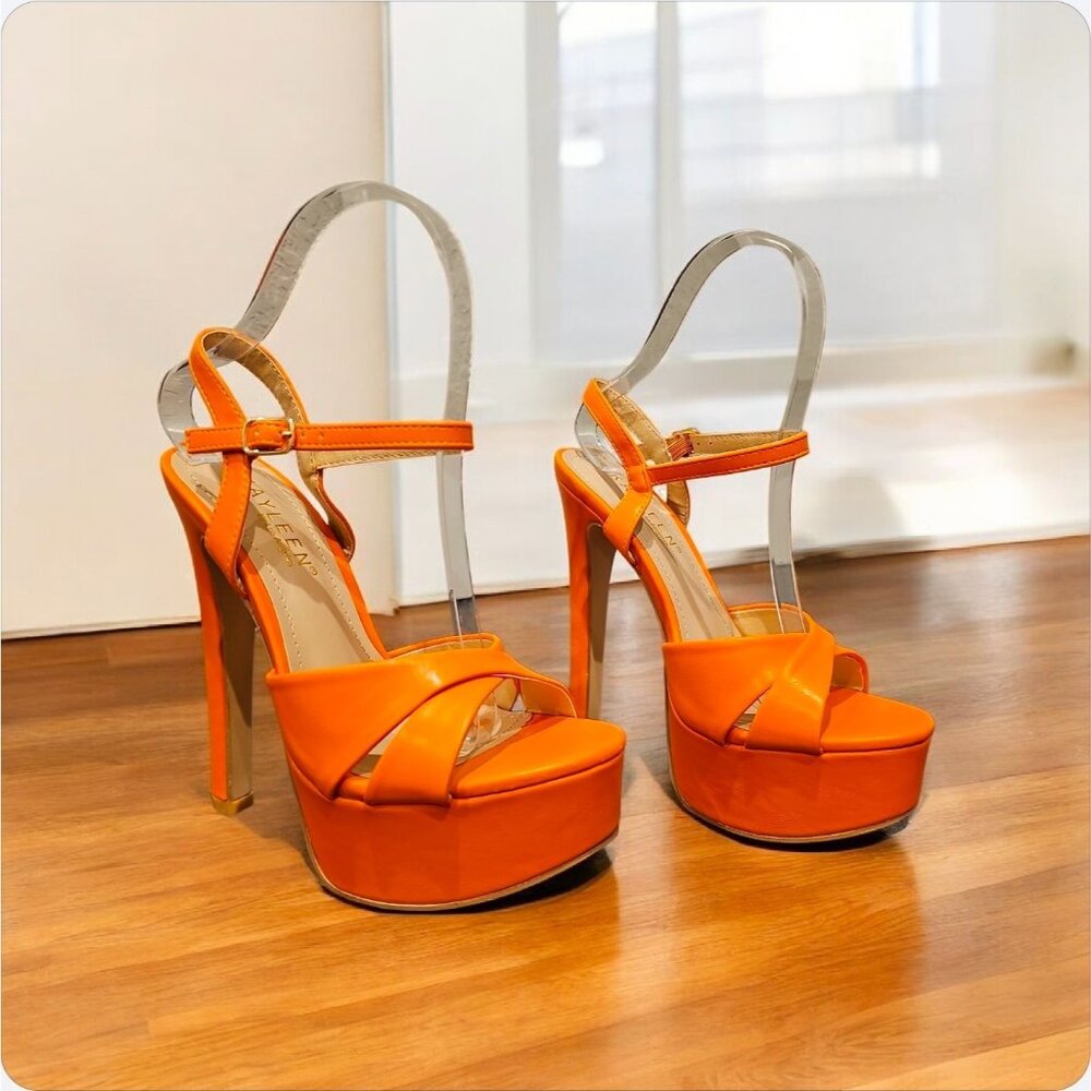Orange Open-Toe Platform High Heels With Ankle Strap